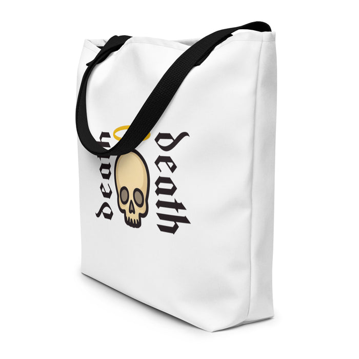 Daily Death Signature Tote Bag in White — front view, Christian gothic streetwear by Daily Death Gospel Apparel