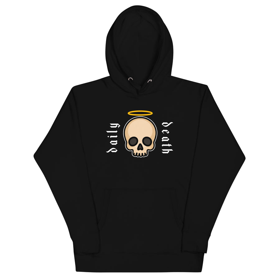 Skull & Halo Hoodie, Daily Death, Black, front view